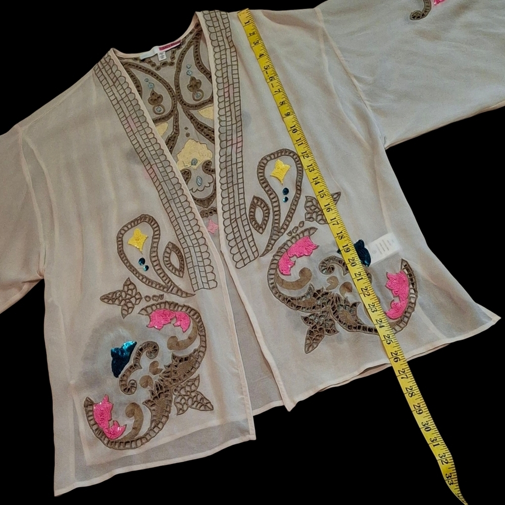 Tracy Reese Silk Embellished Open-front Sleeve Kimono Blouse Women Size X-Small - Picture 14 of 16